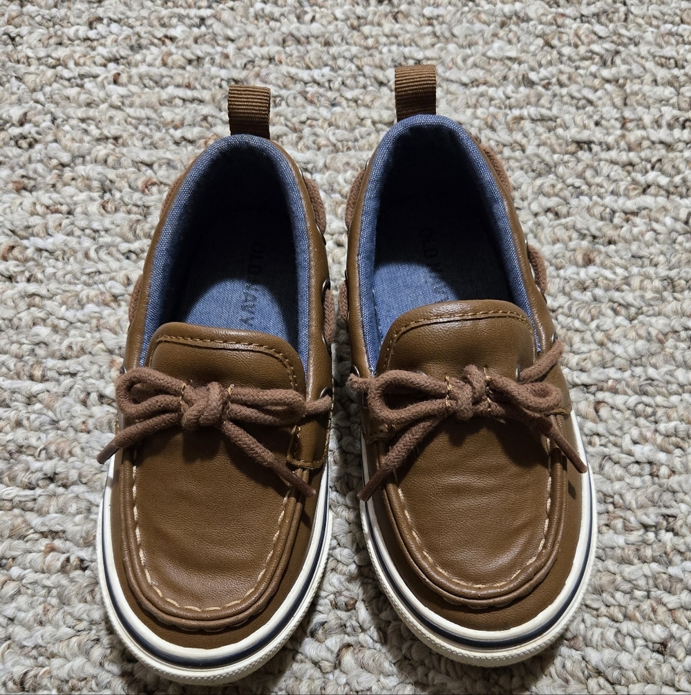Kids Brown Leather-Style Slip-On Boat Shoes